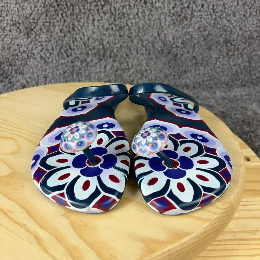 Melissa Mel Mushroom Thong Sandals Womens Size 8 Blue Purple Floral Slip On Flat - Picture 3 of 9
